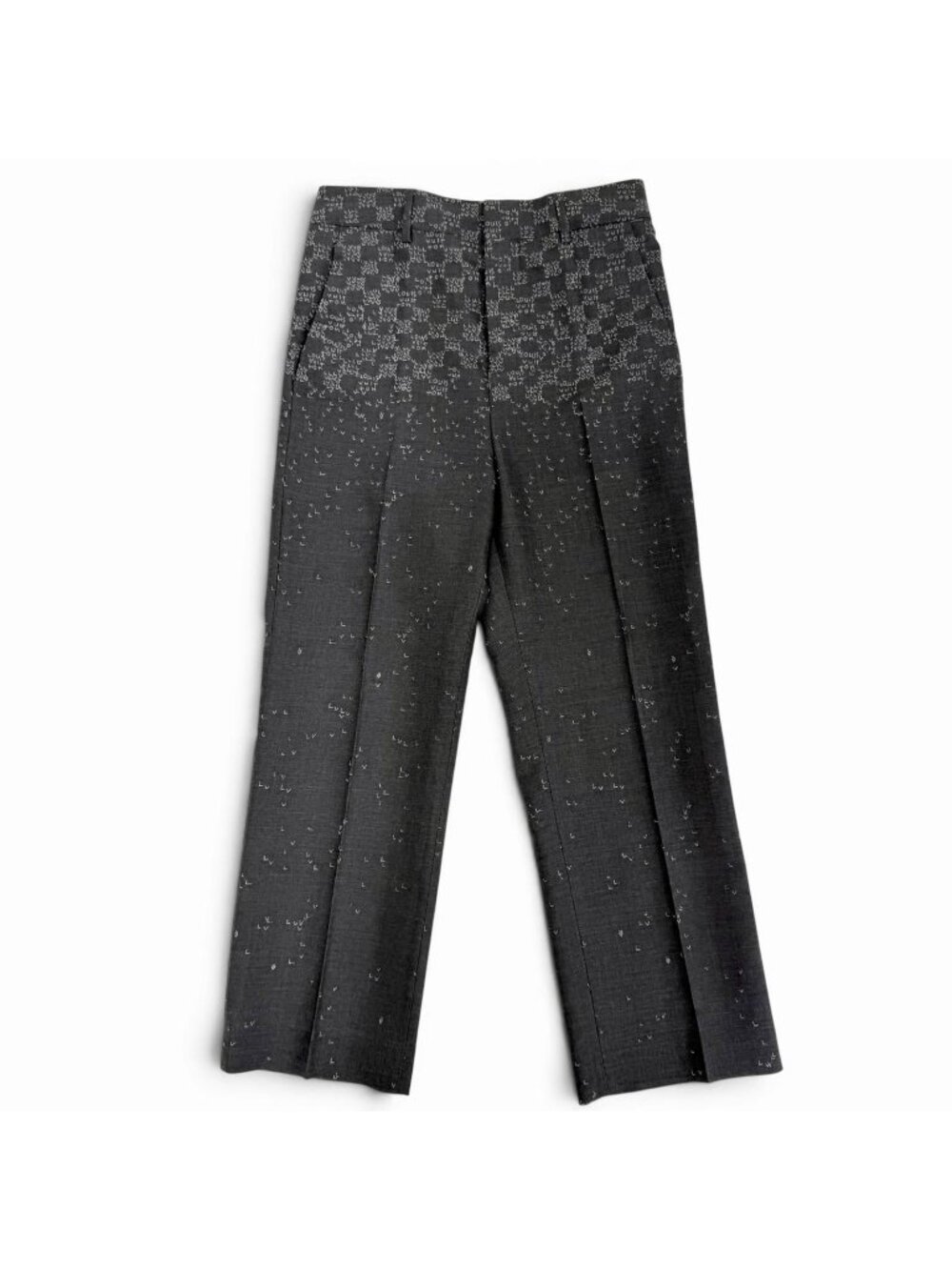 Louis Vuitton Wool Silk Damier LV Splash Red Trousers Pants Gray 38